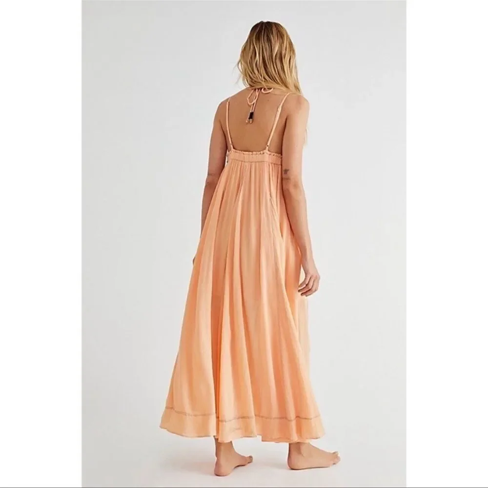 Free People Junebug Peach Maxi Dress Medium NWT
